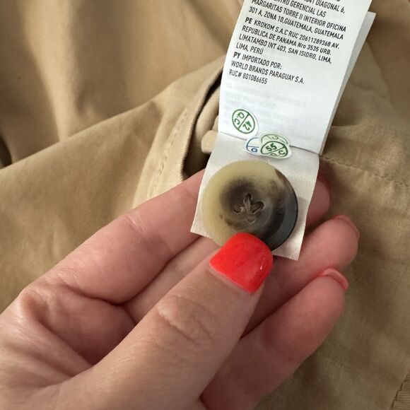 American Eagle Twill Long Trench Coat Women’s Large Belted Beige Jacket Preppy - Picture 9 of 16